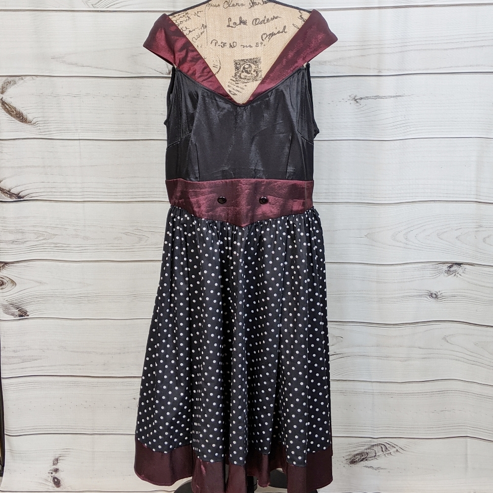 CHIC STAR RETRO Polka Dot Dress Burgundy Trim